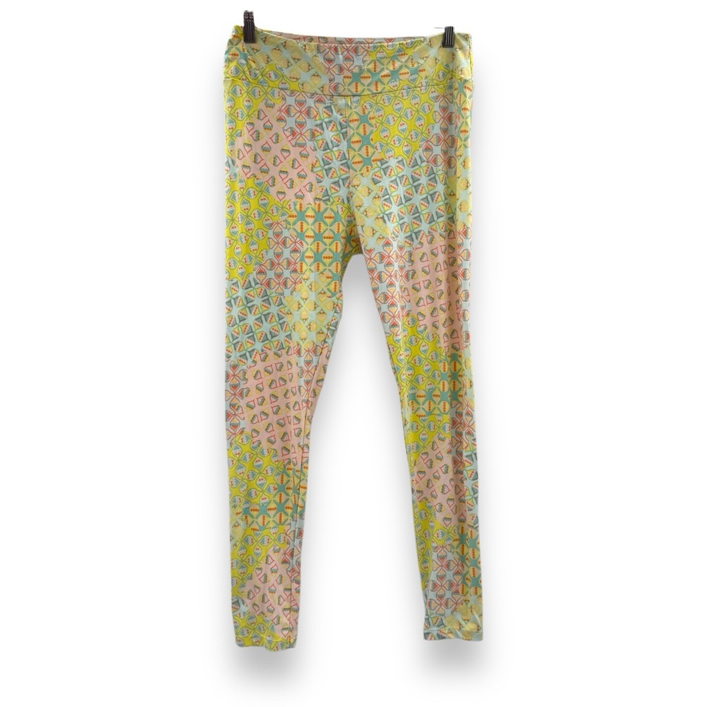 Lularoe Blue, Yellow & Pink Geometric High Rise Ankle‎ Leggings Tall & Curvy
